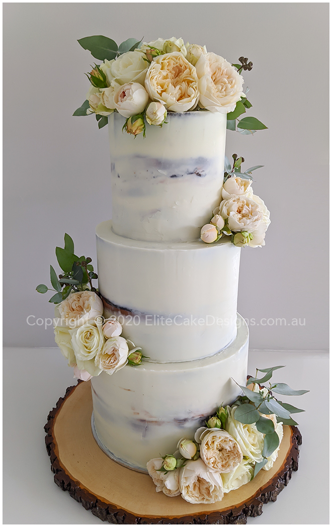 Semi-Naked Wedding cake with David Austin roses